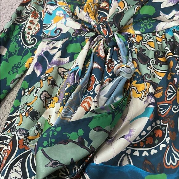 ZARA Patchwork Print Satin Effect Long Sleeve Faux Wrap Dress Sz S EUC - Picture 11 of 16